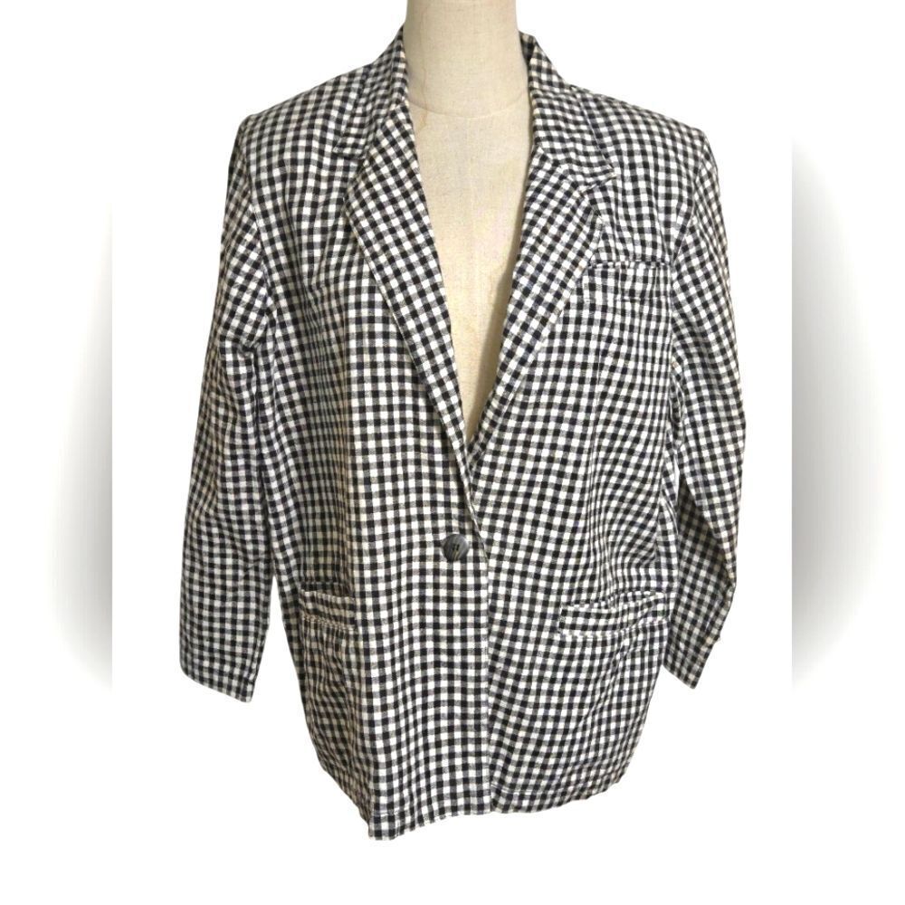 Bon Magique Vintage Y2K 90s Black and White Checkered Gingham Blazer Jacket